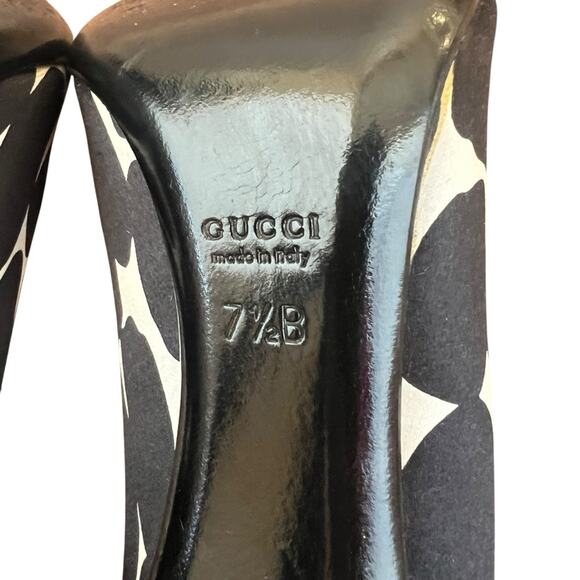 Gucci Women’s Black White Dot Cow Print Silver Bit Open Toe Pump Heels Size 7.5 - Picture 10 of 13